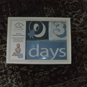 NEW Homemade Hearts By Mudpie Blue Fabric Block Set Baby Boy Milestone Blocks